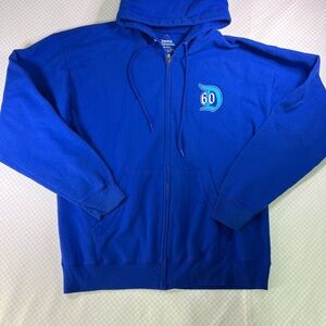Women "Disney" royal blue zip up hoodie sweatshirt. Size Large 60th Anniversary